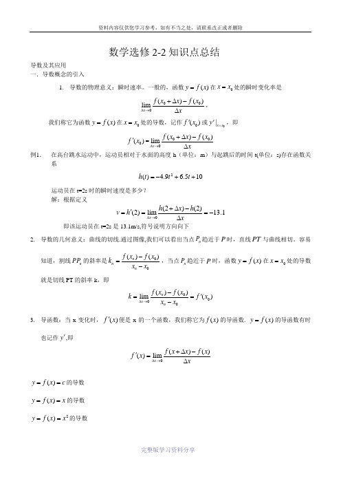 人教A版高中数学选修2-2知识点