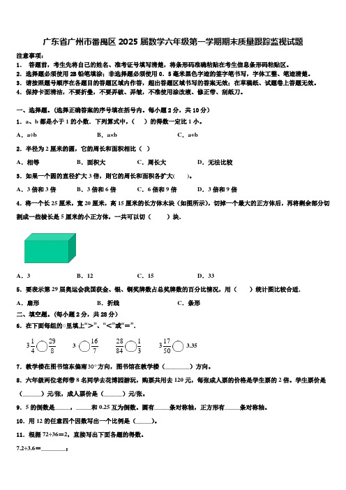 广东省广州市番禺区2025届数学六年级第一学期期末质量跟踪监视试题含解析