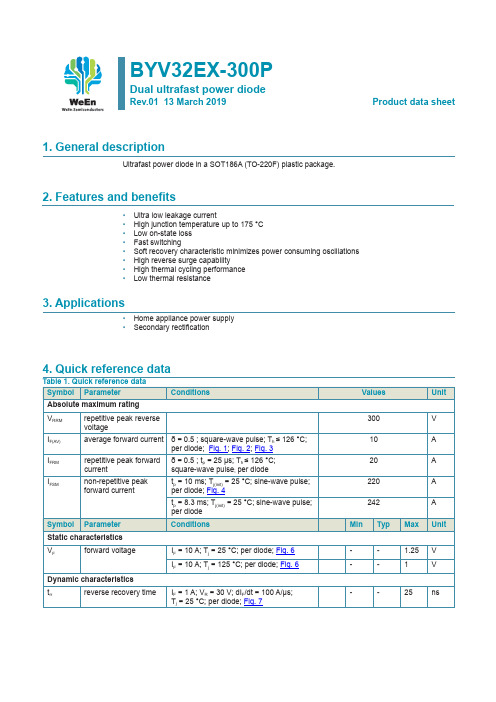 BYV32EX-300P双超快速功率二极管产品说明书
