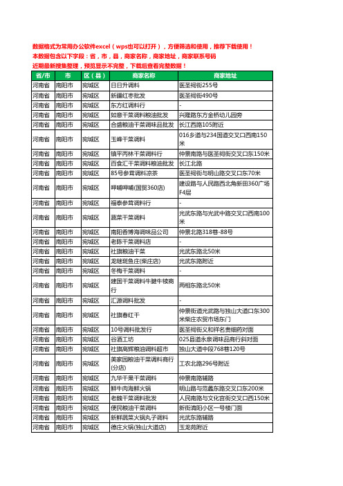 2020新版河南省南阳市宛城区调料工商企业公司商家名录名单联系电话号码地址大全73家