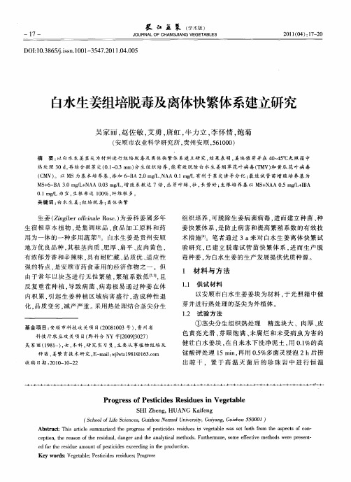 白水生姜组培脱毒及离体快繁体系建立研究