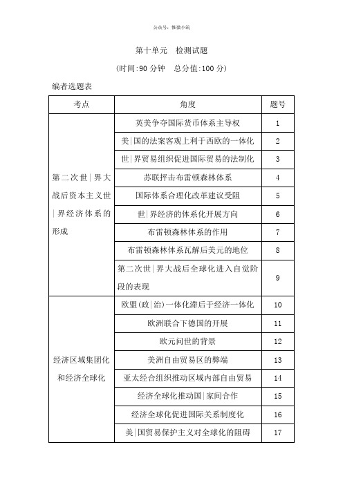 2020版高考历史岳麓版(山东专用)一轮复习试题：第十单元经济全球化的趋势检测：试题