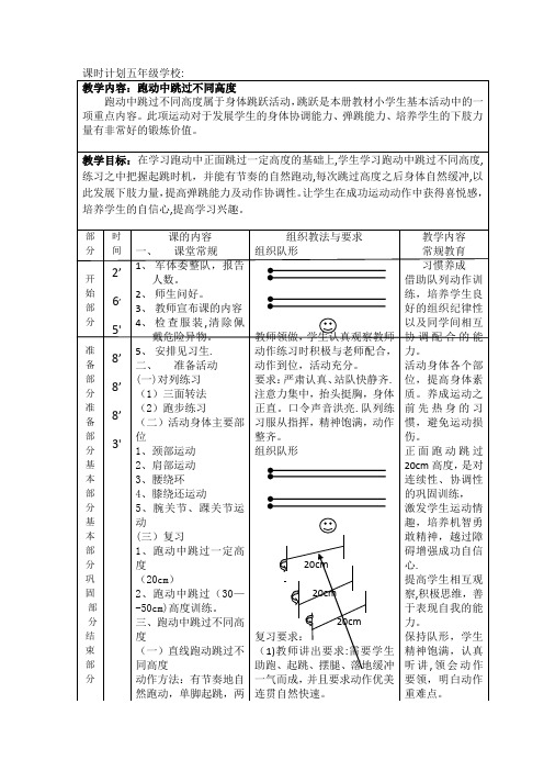 小学五年级体育公开课教案