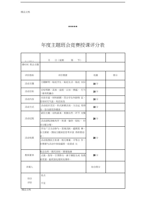 最新主题班会竞赛评分表