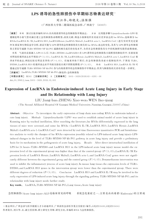 LPS诱导的急性肺损伤中早期标志物表达研究