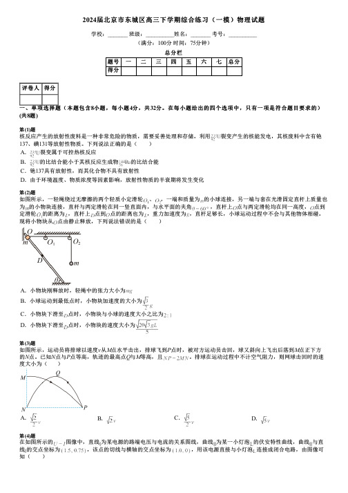 2024届北京市东城区高三下学期综合练习(一模)物理试题