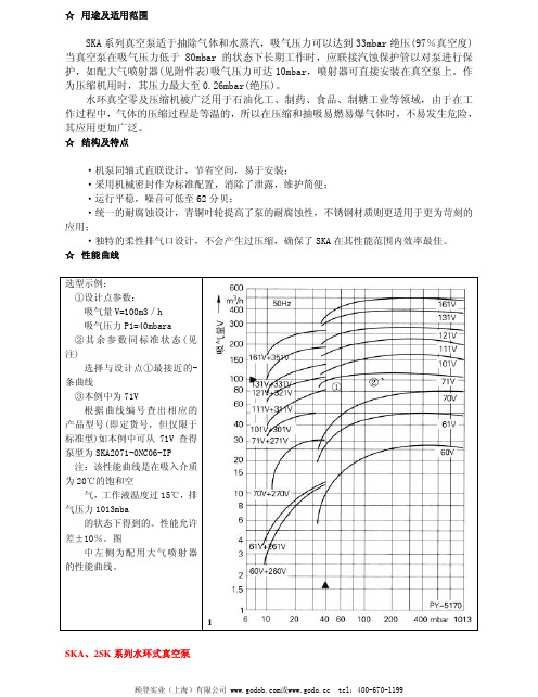 SKA和2SK 系列水环式真空泵选型表