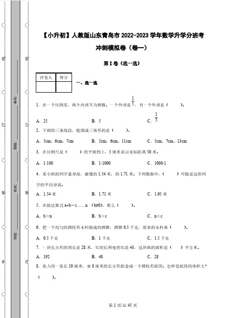 【小升初】人教版山东青岛市2022-2023学年数学升学分班考冲刺模拟卷合集2套(含解析)