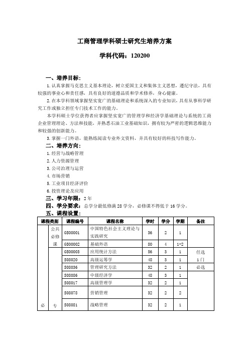 工商管理学科硕士研究生培养方案