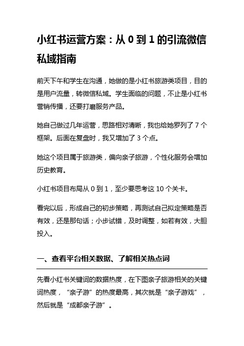 小红书运营方案：从0到1的引流微信私域指南