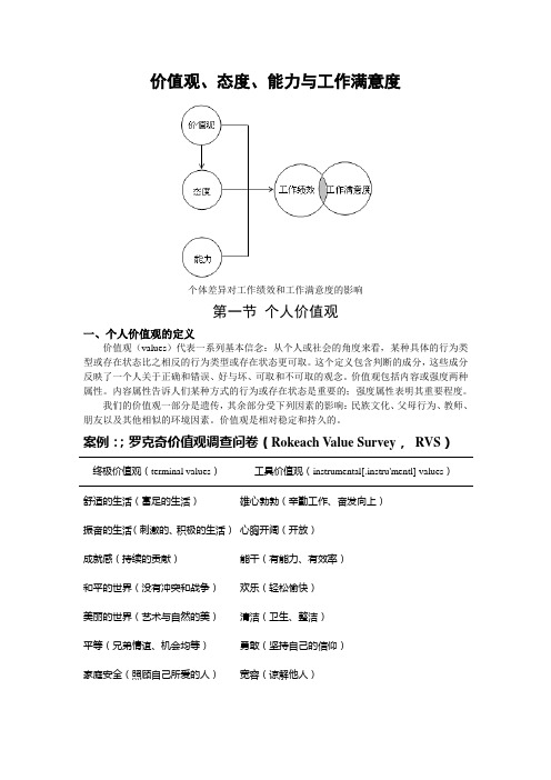 (价值管理)组织行为学讲义价值观态度能力与工作满意度