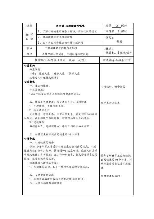 心理健康教案 高中 初中 中职 第2课 心理健康哆唻咪