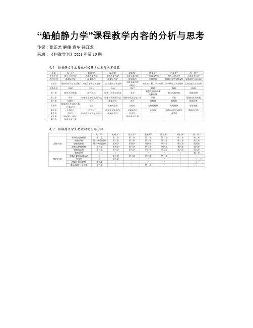 “船舶静力学”课程教学内容的分析与思考