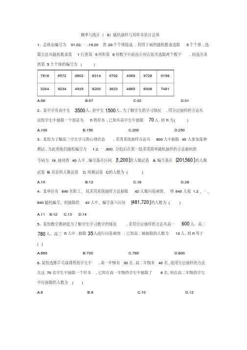 2020届高考数学(理)一轮复习精品特训专题十一：概率与统计(6)随机抽样与用样本估计总体.pdf