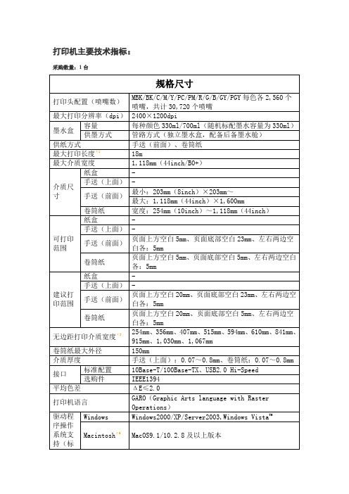 打印机主要技术指标