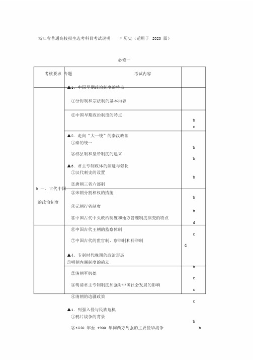 2020届浙江省普通高校招生历史选考科目考试说明