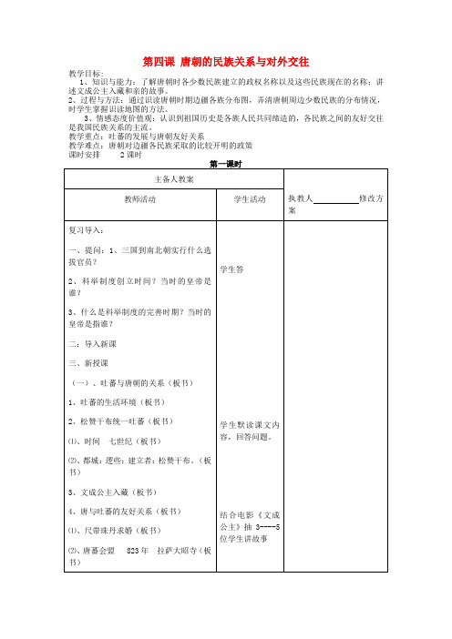 (2016年秋季版)七年级历史下册 第5单元 隋唐时期 第4课《唐朝的民族关系与对外关系》教案1 川教版