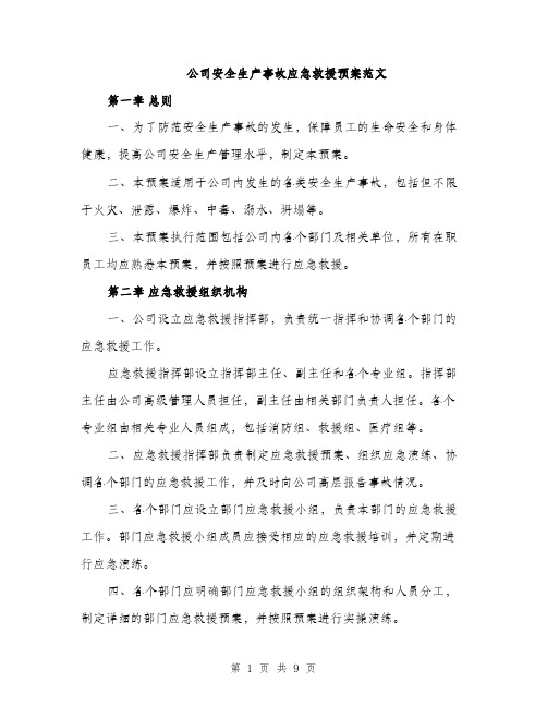 公司安全生产事故应急救援预案范文