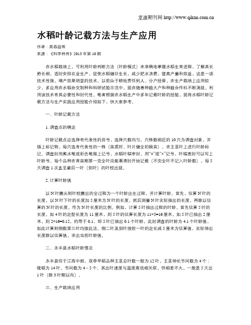 水稻叶龄记载方法与生产应用