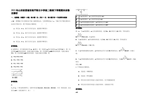 2021年山西省晋城市高平特立中学高二物理下学期期末试卷含解析