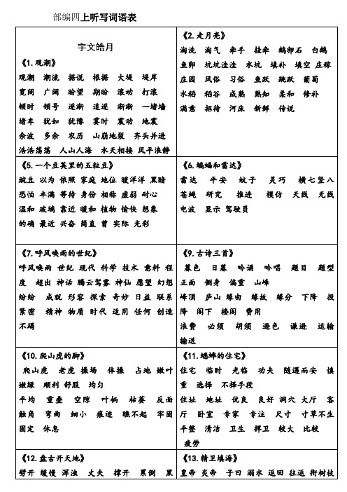 部编版四上各课听写词语表(非常全面)
