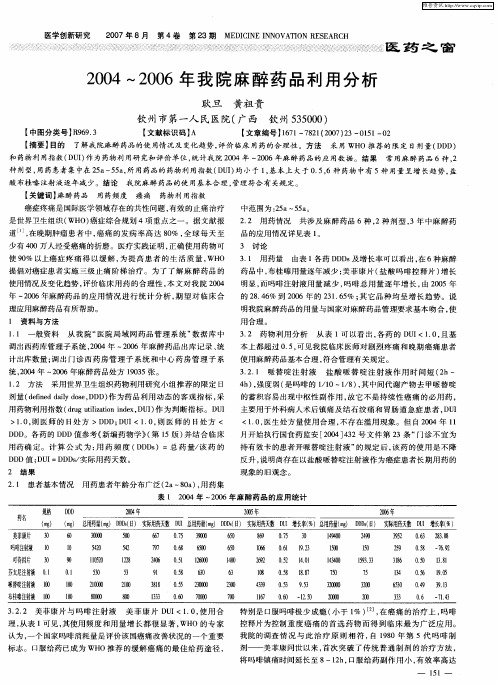 2004～2006年我院麻醉药品利用分析