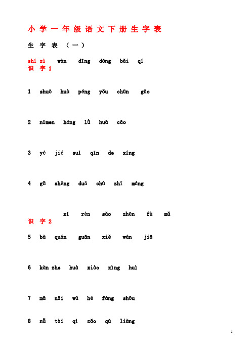 语文一年级下册生字表(拼音版)无字