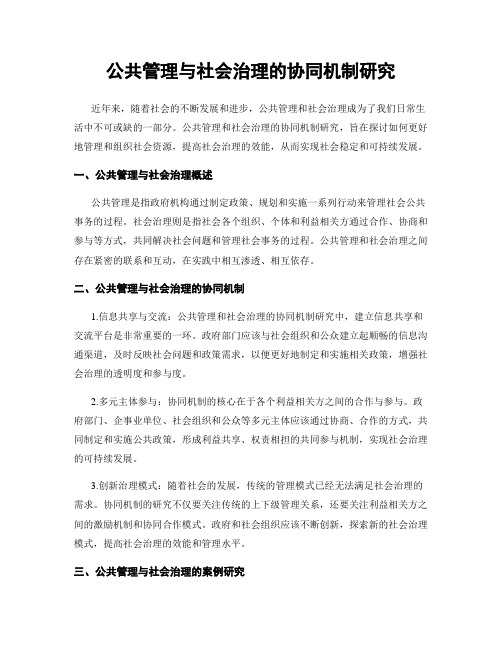 公共管理与社会治理的协同机制研究