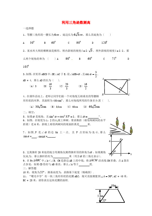 1.6 利用三角函数测高课时训练(无答案)(新版)北师大版