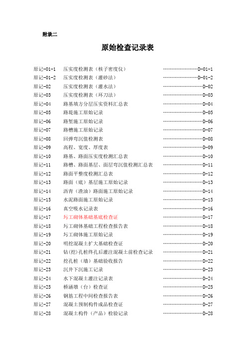 公路工程 原始记录表