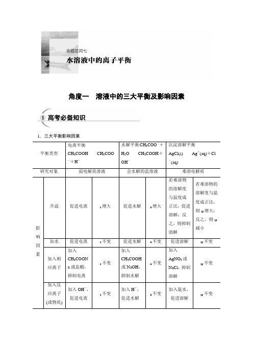 2020年高考化学二轮复习命题区间七水溶液中的离子平衡