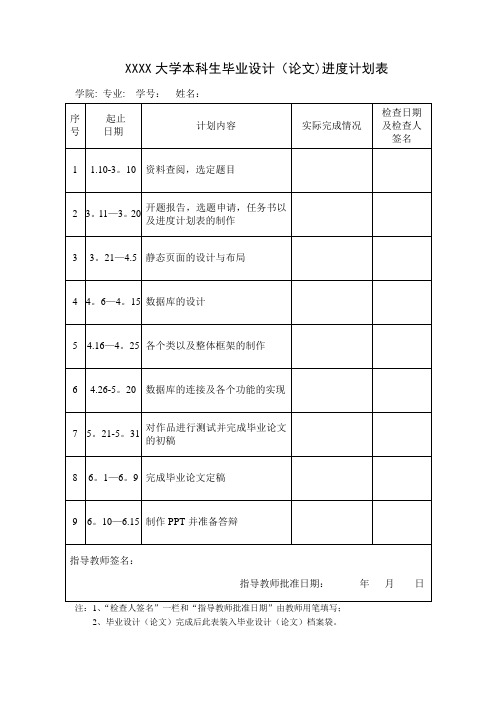 毕业设计进度计划