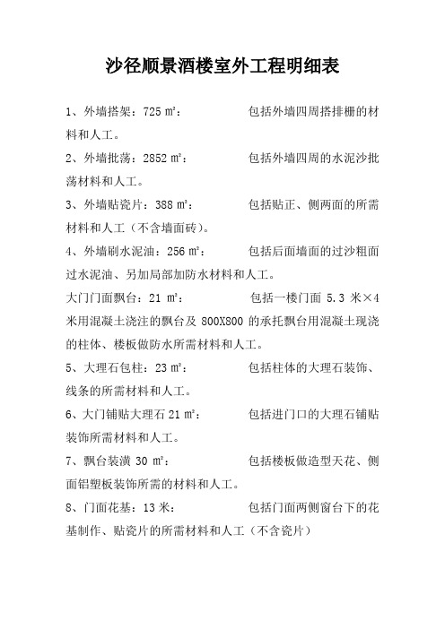 酒店工程明细外墙