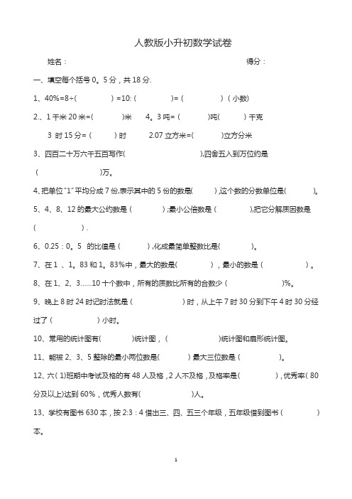 2018人教版小升初数学试卷及答案