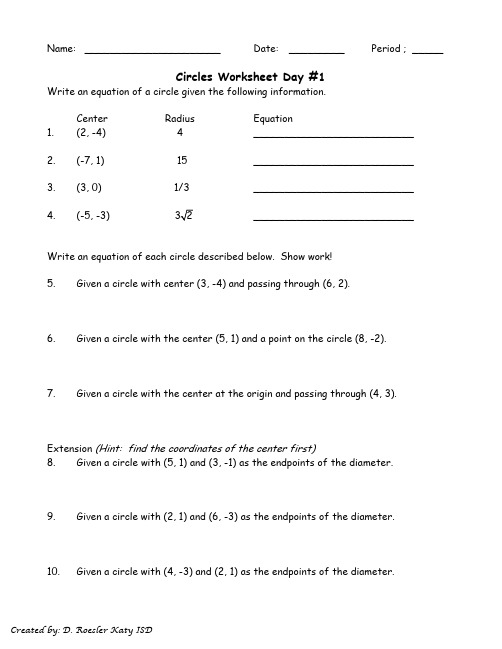 Worksheets-Equations-of-Circles