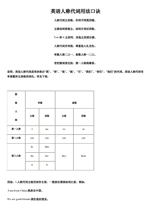 人称代词口诀