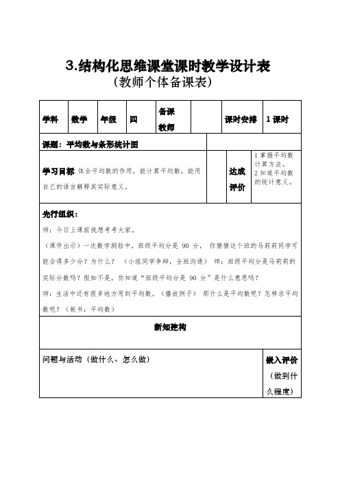 人教版四年级数学下册第第八单元结构化思维课堂课时教学设计(表格式)