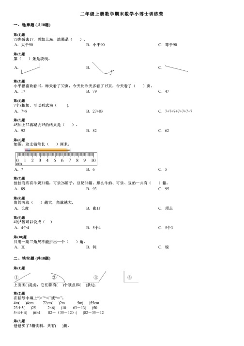 二年级上册数学期末数学小博士训练营