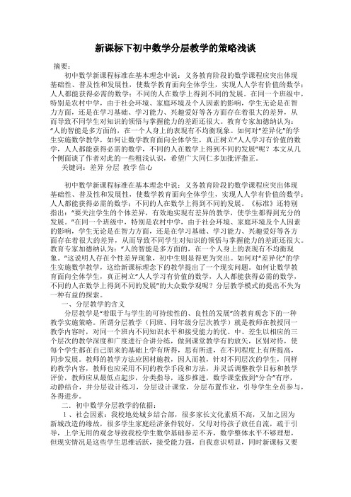 新课标下初中数学分层教学的策略浅谈