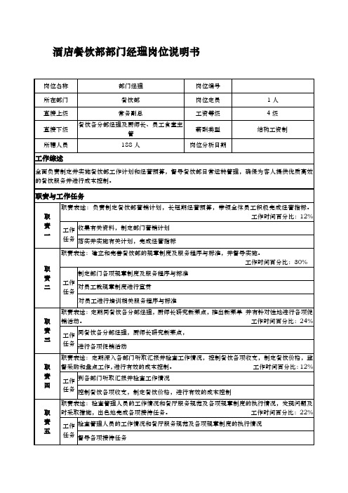 酒店餐饮部部门经理岗位说明书文档