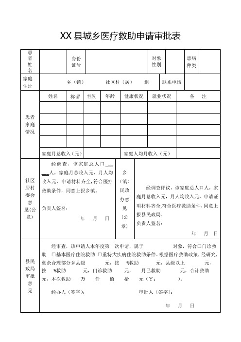 城乡医疗救助申请审批表