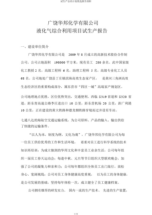 试生产总结计划精选报告分析