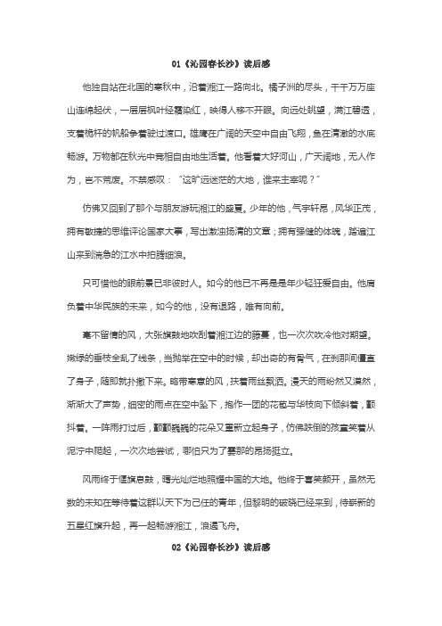 《沁园春长沙》读后感600字