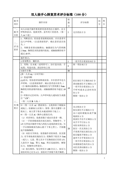 双人徒手心肺复苏(新)评分标准