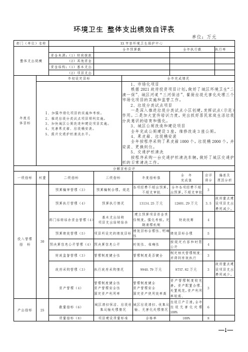 环境卫生 整体支出绩效自评表