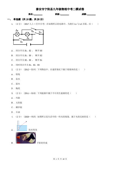 泰安市宁阳县九年级物理中考二模试卷