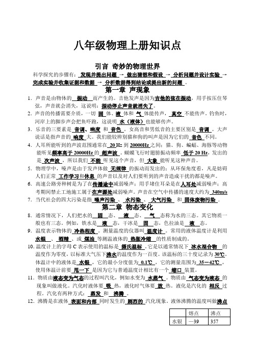 苏教版八年级物理上册知识点