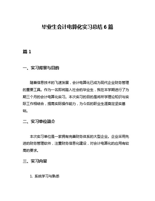 毕业生会计电算化实习总结6篇