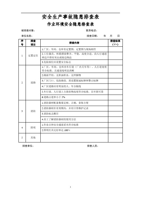 作业环境安全隐患排查表