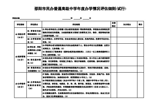 邵阳市民办高中年度办学情况评估细则(试行)